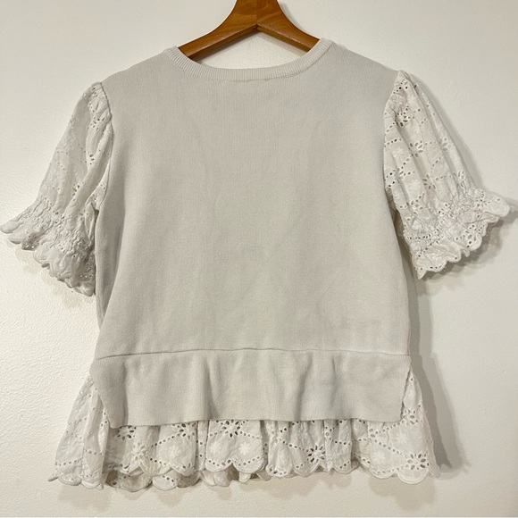 Anthropologie English Factory Eyelet Puff Sleeve Sweater Women’s Medium Petite - Picture 4 of 9